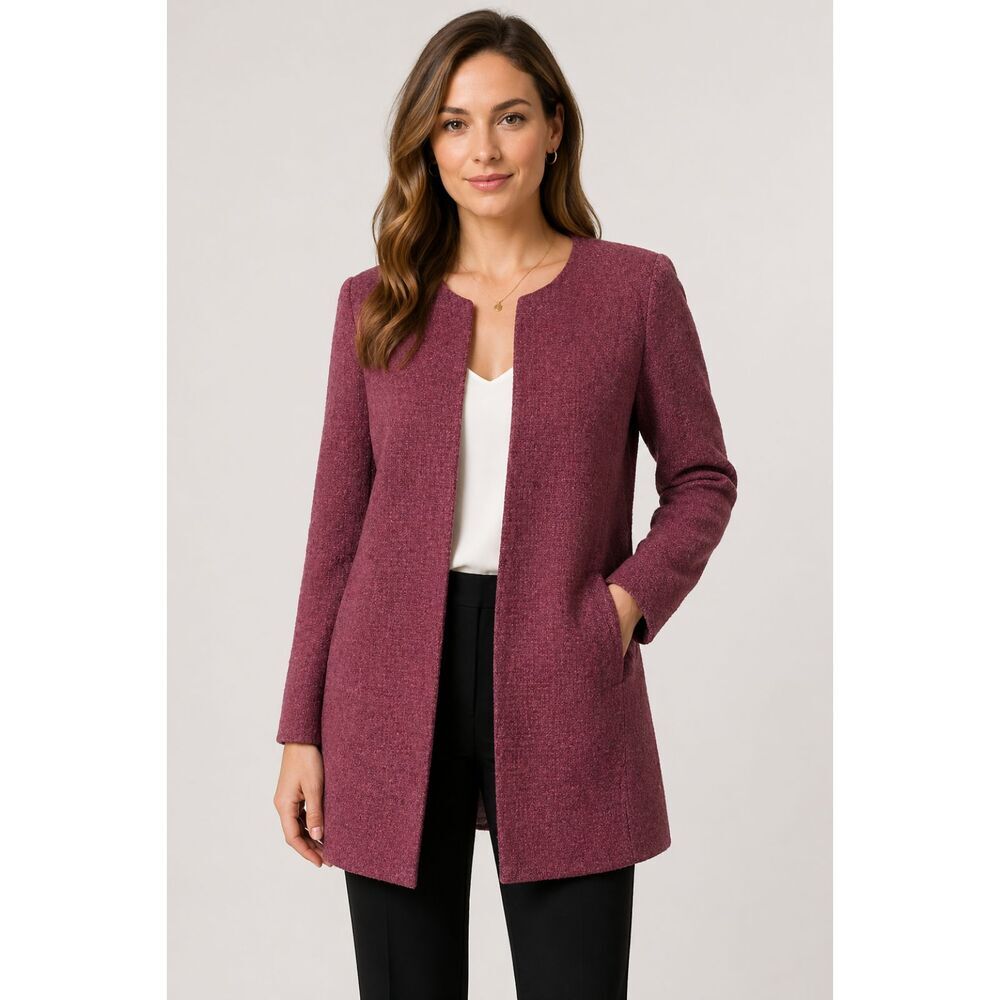 Carolina Belle Montreal Open Front Jacket Womens‎ Textured Mauve Coat Sz M 1124H